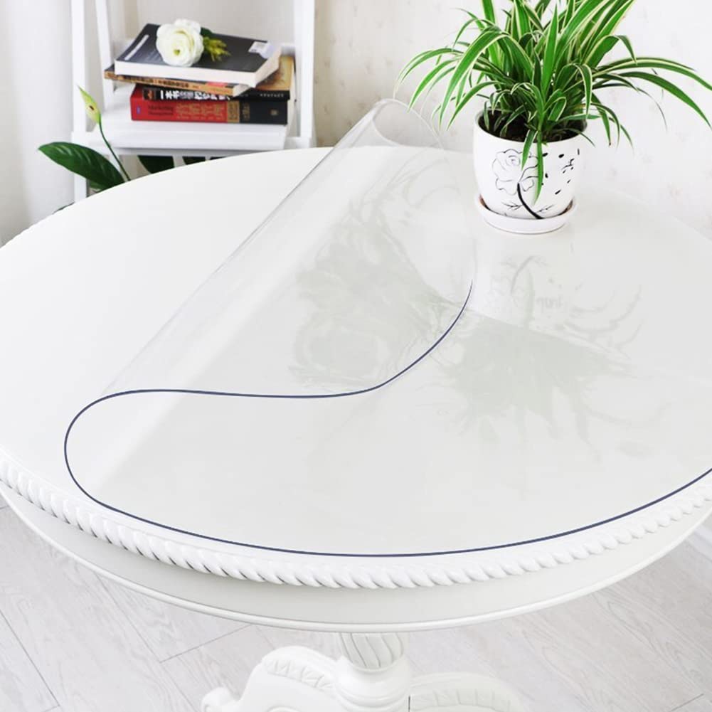 LinkGro 60 Inch Dia Round Clear Plastic Dining Room Table Protector PVC Tablecloth Cover Mat Vinyl Tablecloth Waterproof Wipeable Furniture Tabletop Pad Table Runner Protector for Coffee Desk