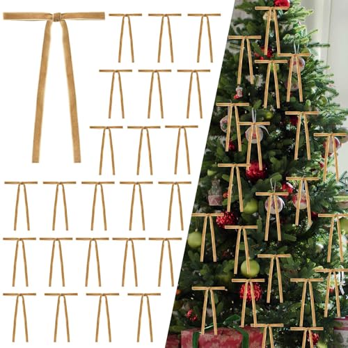 24-Pack Khaki Velvet Christmas Ribbon Bows Set - 5x7 Inch