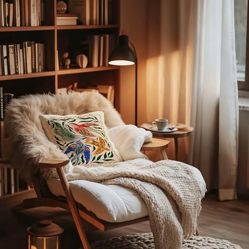 Four Little Birds Throw Pillow Cover 18x18, Soft Flannel Decorative Case