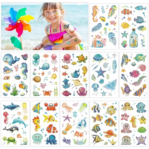 Konsait 120+ Ocean Temporary Tattoos Glitter Under the Sea Party Favors