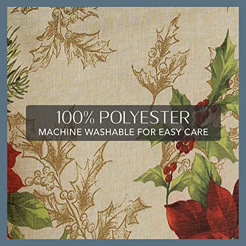 Festive Poinsettia Holiday Rectangular Tablecloth 120 x 60 Inches - Multicolor