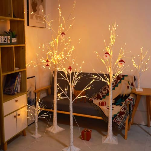 3 Pack Lighted Birch Tree Lights 4/5/6FT - Warm White LED Artificial Trees