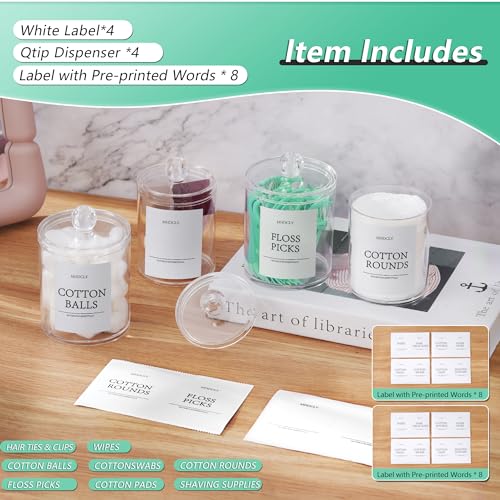 4-Pack Clear Bathroom Storage Canisters with Lids and Labels