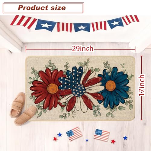 Patriotic Daisy Eucalyptus Doormat 17x29 Inch - Non-Slip, Washable