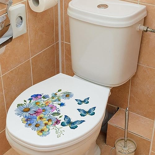 Waterproof Floral and Butterfly Toilet Lid Stickers - Set of 10