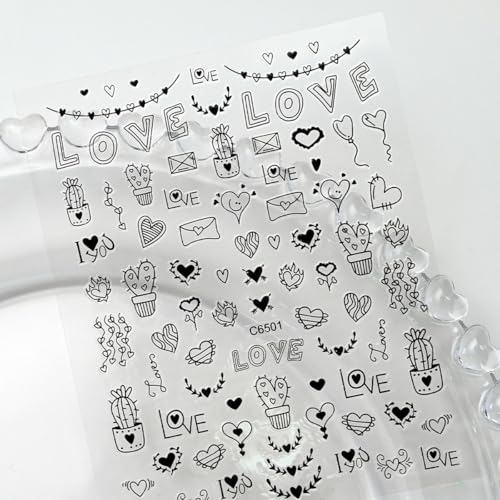 Valentine's Day 3D Self-Adhesive Heart Nail Stickers - 12 Sheets