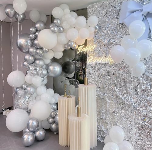 136pcs White Silver Clear Balloon Garland Arch Kit - Party Decor