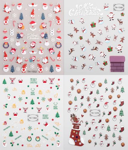 Christmas Nail Stickers 3D Self-Adhesive Decals 8 Sheets