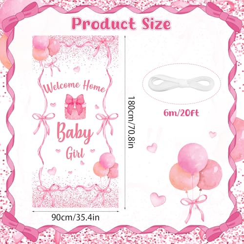 Welcome Baby Girl Door Cover Banner - Pink Bow Coquette Theme Decoration