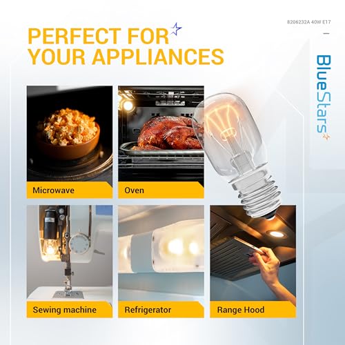 BlueStars 8206232A Microwave Light Bulb 40W E17 Base (2-Pack, Incandescent)