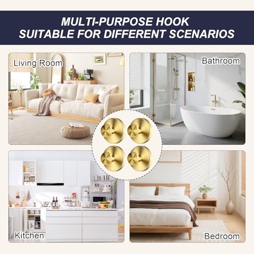 Gold Reusable Suction Cup Hooks - No Drill Shower Hooks (4 Pack)
