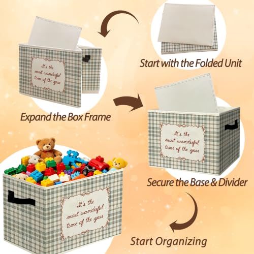 Vintage Christmas Holiday Storage Bins Box with Handles - Extra Large Organizer Basket - Variation 64