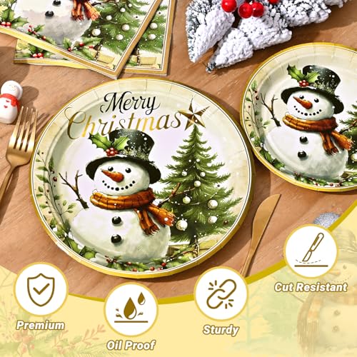 Christmas Disposable Plates and Napkins Party Set - Snowman & Tree Design