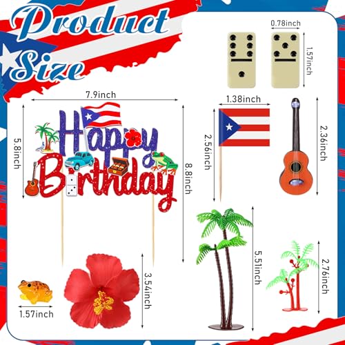 Puerto Rican Birthday Cake Topper Set with Glitter Decorations - Cultural Celebration