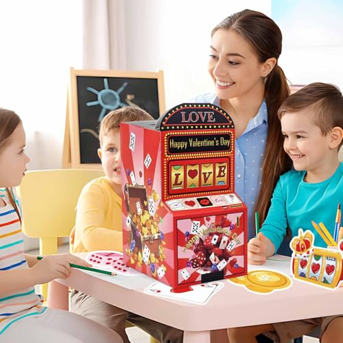 RINDOJIN 3D Slot Machine Valentine Card Box with 30 Cards