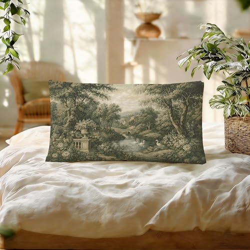 French Country Forest Green Lumbar Throw Pillow Cover 12x20 - Style 02
