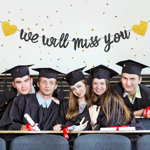 We Will Miss You Banner - Pre-Strung Glitter Farewell Party Decorations