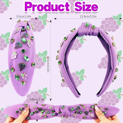Hapdoo Purple Grape Rhinestone Knotted Headband for Women and Girls