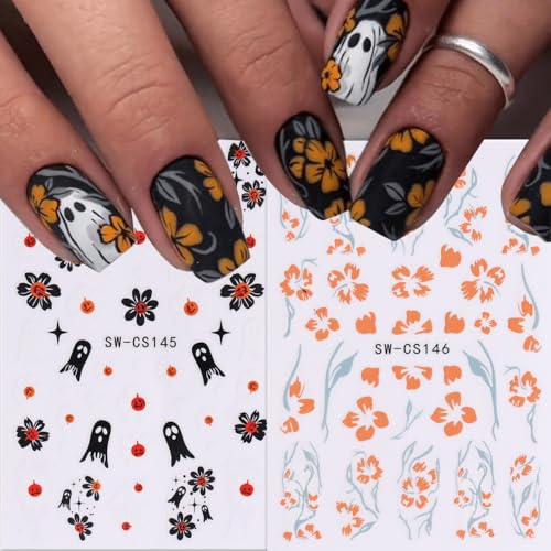 Halloween Nail Stickers Ghost Decals Self-Adhesive 6 Sheets