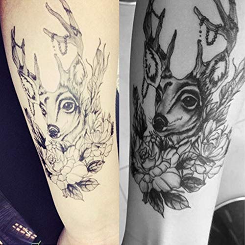 HODASHI Large Deer Flower Temporary Tattoos Waterproof Body Art