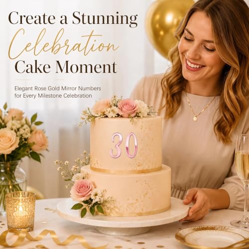 Rose Gold Acrylic Number Cake Toppers Set 0-9 Birthday Party Decor