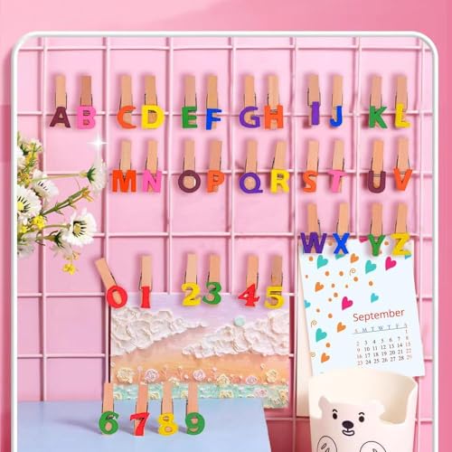 Colorful Wooden Clothespins with Letters & Numbers for Crafts