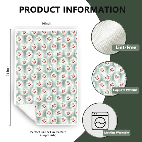 Scolor 002 Strawberry Hand Towels - Sage Green Checkered Decor