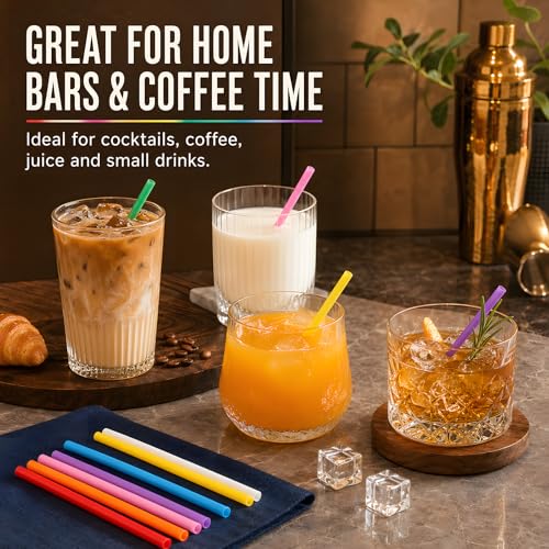 ALINK 5 Inch Colorful Cocktail Straws, 100 Count BPA-Free Short Straws