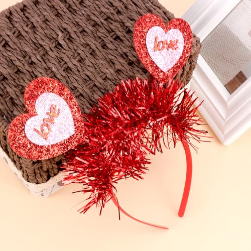 AHONEY Red Heart Headband with Glitter Tinsel for Valentine's Day