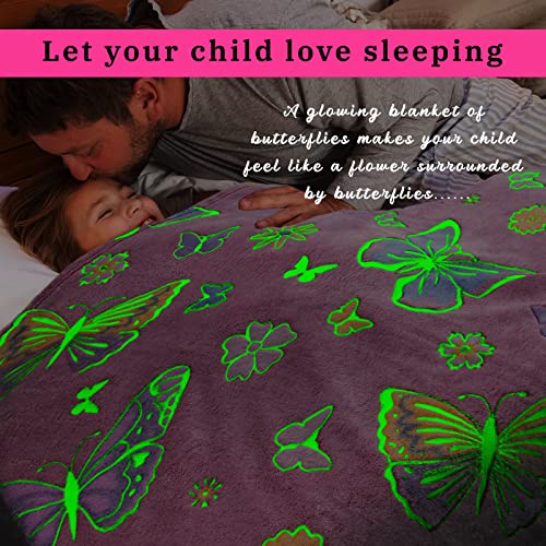 Glow in the Dark Butterfly Blanket for Kids - 40"x60" Soft Throw