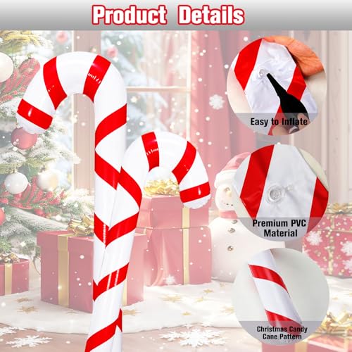 Large Inflatable Candy Cane Balloons - 35 Inch Christmas Decorations, 2 Pcs - Red Candy Cane, Holiday Pool & Indoor Decor