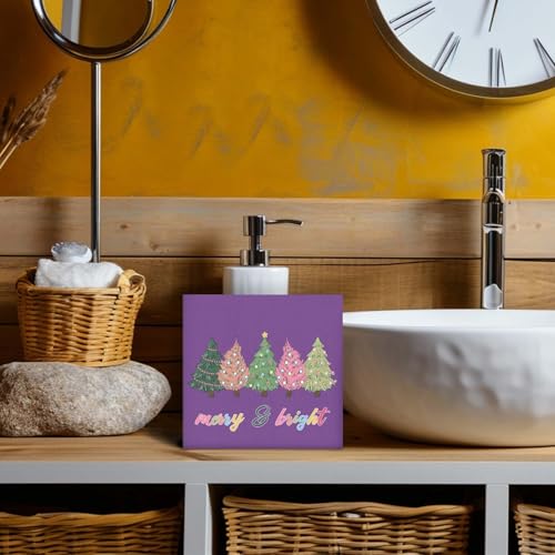 Purple Christmas Tree Wooden Box Sign - 5x5 Desk Decor