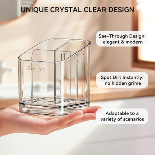 VNYIFAN Clear 3 Slots Toothbrush Holder with Detachable Dividers, Dry-Wet Separation