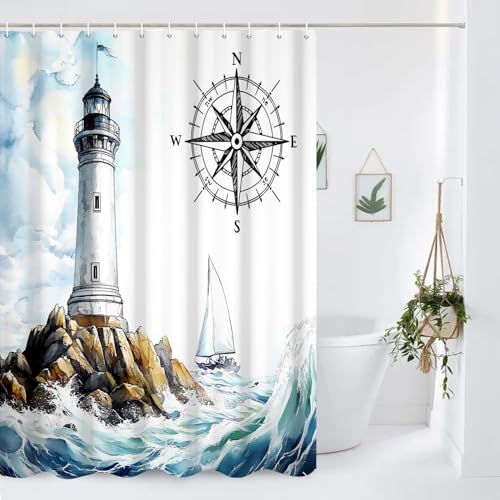 Coastal Lighthouse Shower Curtain 72x72 | Waterproof Fabric