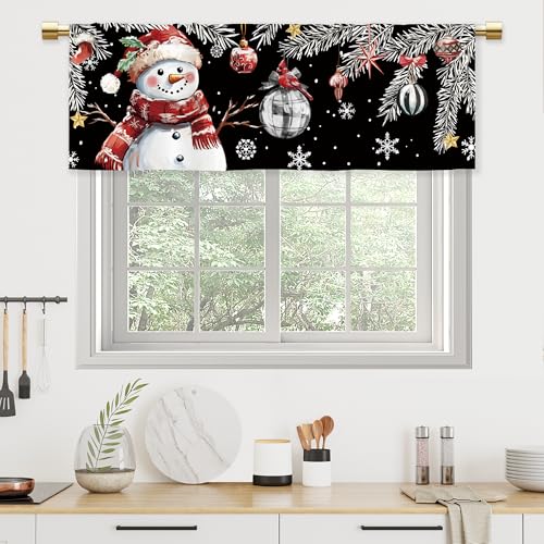 Black Snowman Christmas Valance for Kitchen Windows - 52x18 Inch A4 Pack