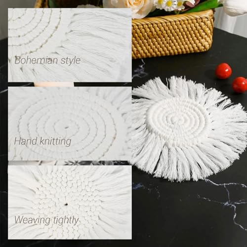 Handmade Boho Cotton Macrame Coasters with Tassels - 2 Pack