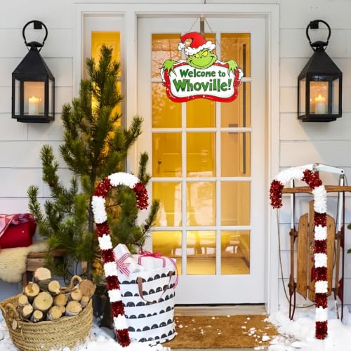 Christmas Door Hanger Wooden Sign for Holiday Decorations - 10x8.7 Inches