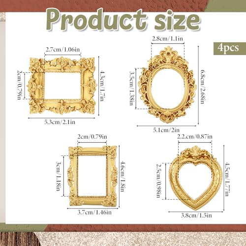 Dplolng Mini Vintage Picture Frames - Set of 4 Gold Frames for Crafts