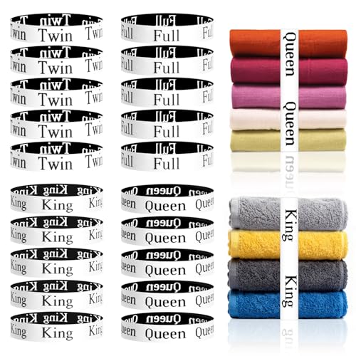 20 Pack Bed Sheet Organizer Bands - Elastic Size Labels for Storage