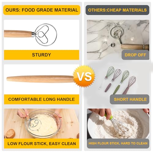 13 Inch Danish Dough Whisk - Stainless Steel with Wooden Handle