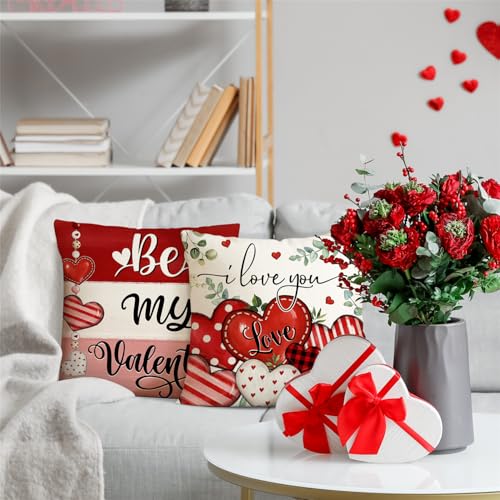 Valentine's Day Pillow Covers Set of 4 - Heart & Flower Design