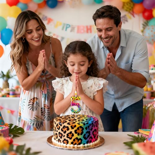 Colorful Leopard Print Number 5 Birthday Candle - Party Decoration