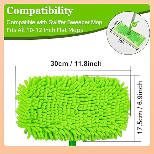 Reusable Chenille Mop Pads for Swiffer Sweeper, 4-Pack Microfiber Refills