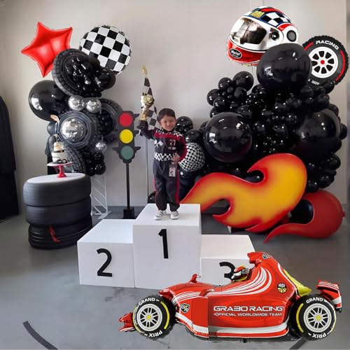 F1 Race Car Balloon Set - 8-Piece Birthday Party Decorations Kit