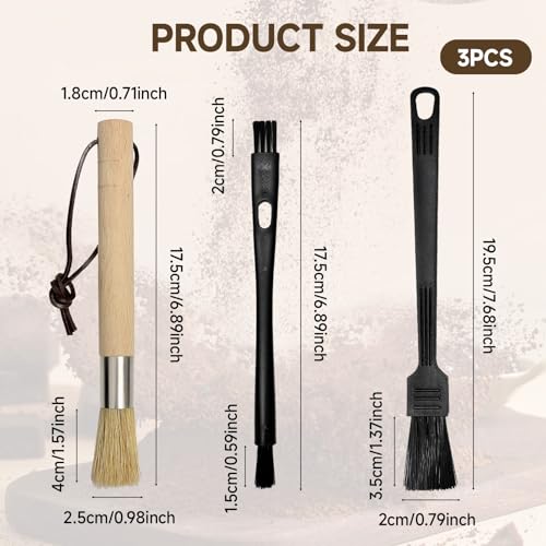 Coffee Grinder Cleaning Brush Set - 3 Pack with Natural Bristles