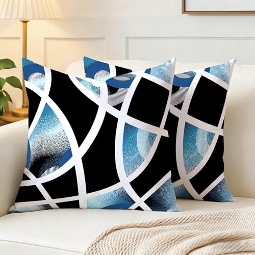 Set of 2 18x18 Inch Blue and Black Geometric Throw Pillow Covers - Modern Home Decor
