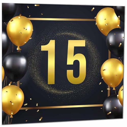15th Birthday Card for Teenager - Black and Gold Fifteenth Milestone