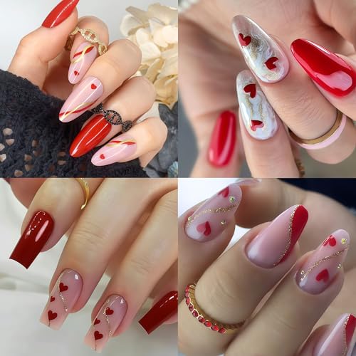 Valentine's Day Heart Nail Art Stickers - 6 Sheets 3D Self-Adhesive French Tip & Red Hearts