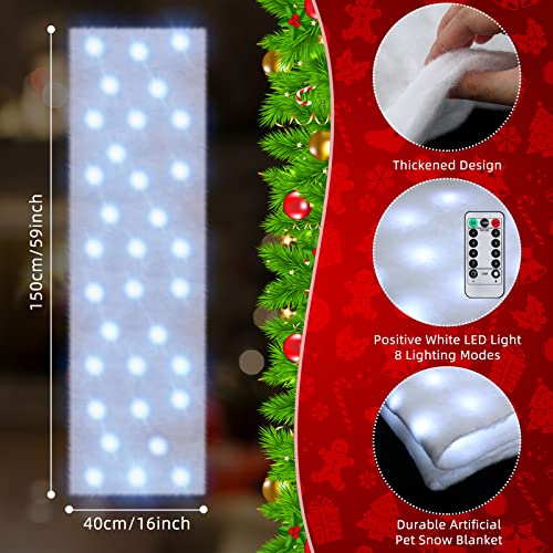 Christmas LED Snow Blanket Table Runner - White, 59 x 16 Inches with Remote