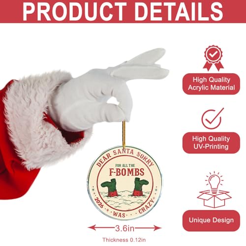 Funny Naughty Christmas Ornament - Dear Santa F-Bombs 3.6" Acrylic